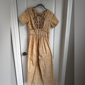 Embroidered Yellow Button-Down Dress
